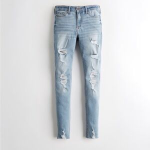Hollister Light Wash Mid Rised Super Skinny Ripped Jeans 3R